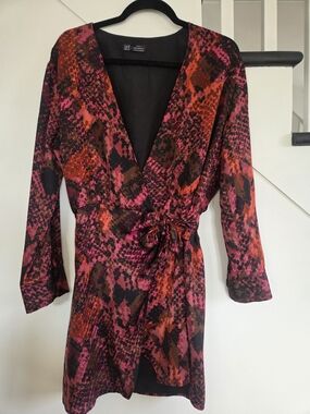Zara Pink & Red Animal Print Wrap Robe